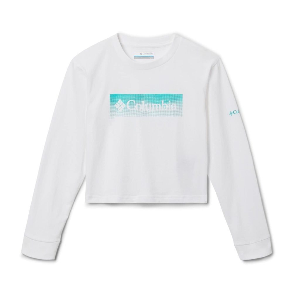 Columbia Youth Girls Mission Lake Boxy Long Sleeve Tee, White/Framed Halftone